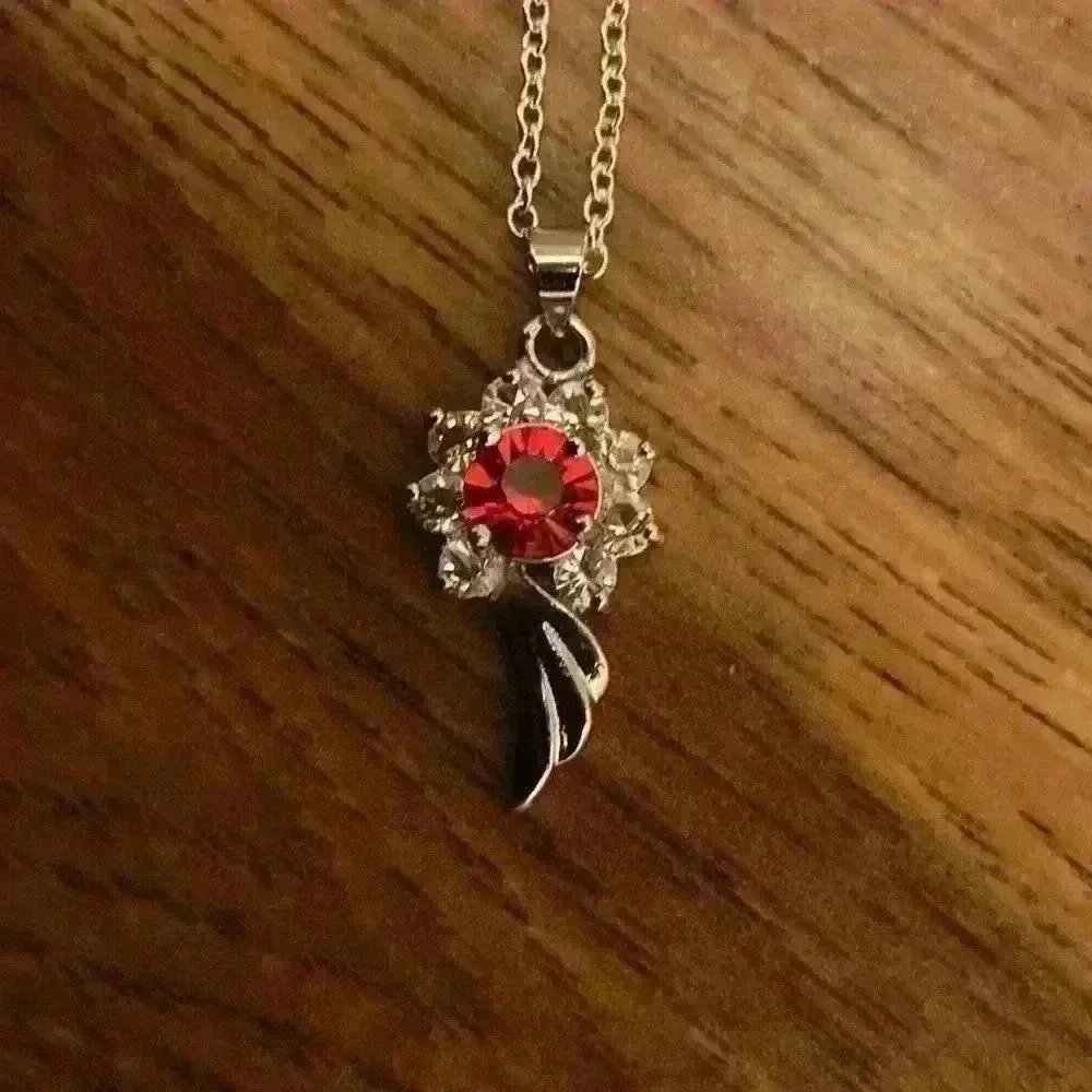 Ruby & Diamond Style Angel Wing Necklace - Picture 4 of 5
